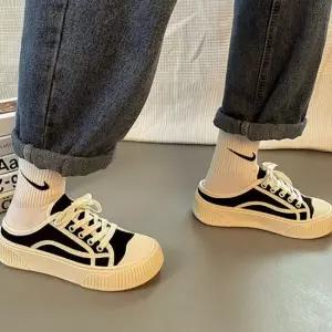 여자 캔버스 뮬 캐주얼 운동화 스니커즈 블로퍼 키높이 뮬 키높이운동화 키높이스니커즈