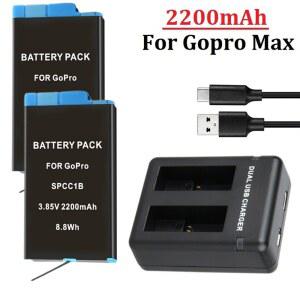 Gopro max 배터리 용 2200mah 디지털 배터리 gopro max 360 액션 카메라 배터리 용 충전식 리튬 배터리