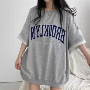 여성 오버핏 맨투맨 스타일 반팔 티셔츠 빅사이즈 4색