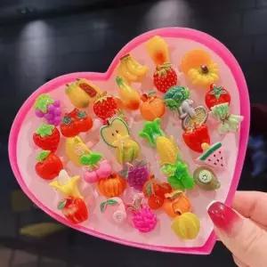과일 채소 반지 세트 어린이 반지 하트 케이스 36개 하트케이스포장 어린이반지