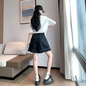 바지 데님 여름 여자 청반바지 슬림핏 하이웨스트 반바지 중고등학생 빅사이즈 밴딩 와이드 SPO마켓2