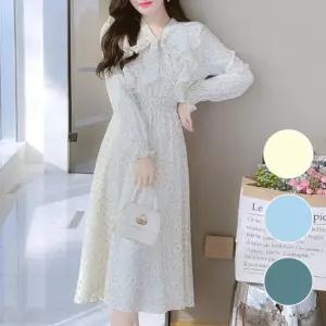 봄원피스 쉬폰 여자 꽃무늬 긴팔 밴딩 드레스