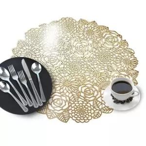 장미꽃 식탁 테이블 보호 매트 식기 받침 깔판 금색 깔개 패드 커버 책상 깔개 바닥 깔판