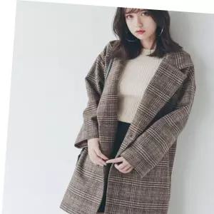 모직자켓 여성 체크 모직 자켓 하프기장 루즈핏 간절기 아우터