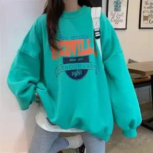 여성맨투맨 기모 맨투맨 레터링 루즈핏 긴팔 티 셔츠 민트