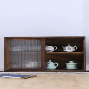 일본식 레트로 그릇장 찬장 장식장 빈티지 다기 찻잔 미닫이 주방 엔틱 원목 수납 진열장