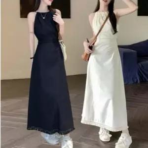 바캉스 홀터넥 드레스 허리 뒷트임 롱 시스루 원피스