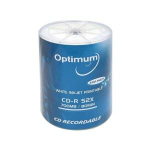 Optimum CD-R 블랭크 디스크 700MB 52배 방습 화이트 잉크젯 허브 인쇄 가능 녹음 가능 미디어 - 음악 오디오 데이터를 위한 디스크 100개(용기 없음) 블랭크 CD