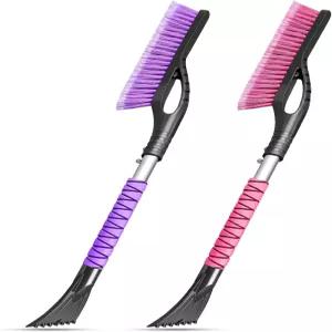 차량용 27인치 얼음 스크레이퍼 및 브러시 폼 그립 분리형 SUV 트럭 지프 스노우 - 퍼플 핑크 2팩