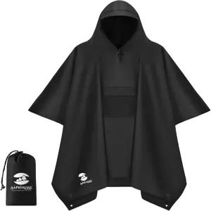 사피로즈 엑스트라 두꺼운 후드 레인 폰초 더블 레이어 방수 레인코트 남성용 재킷
