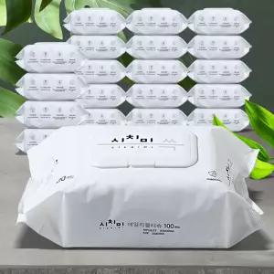 (힘찬)물티슈 100매 20팩 유아물휴지 도톰한엠보싱 센스샤워 캡티슈 형티슈 보습 깨끗한 멀티 가정용 고급