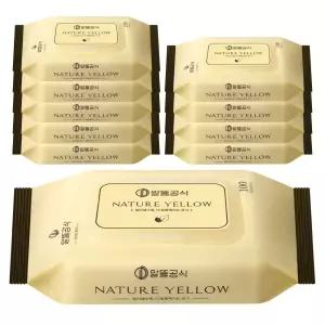 (힘찬)알뜰공식 네이처 옐로우 물티슈 캡형 100매 10개 형티슈 보습 깨끗한 멀티 가정용 고급 리필 엠보싱