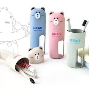 곰돌이 캐릭터 칫솔 양치컵 Set 1P 여행 휴대 칫솔통
