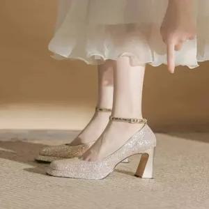 웨딩슈즈 플랫폼 연주구두 스트랩 셀프촬영 가보시 샴페인 무대 글리터힐 수제화 반짝이 통굽