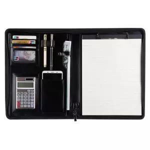 포트폴리오 다기능 바인더 서류가방 계산기 8자리계산기가있는A-브라운 지퍼 미니 서류철