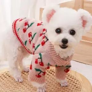 [반려] 니트티셔츠 귀여운 강아지옷 체리패턴 반려견 스웨터
