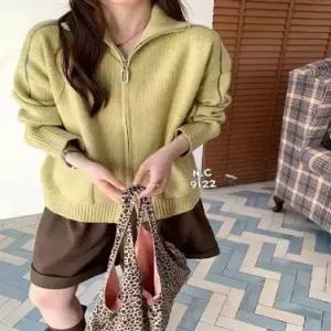 여성 니트 캐주얼 야구 코트 지퍼 점퍼 보온 더블 상의 칼라 SPO마켓1