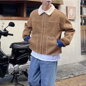[셀러허브]남자 무스탕 겨울 양털 부드러운 크롭 스웨이드 자켓 (S28449376)
