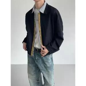 하프코트 남성 코트 빈티지 체크 봄가을 커플 칼라 재킷 admr3