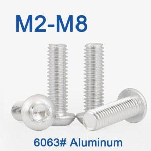 6063 알루미늄 10/20/50 개/몫 M2 M2 5 M3 M4 M5 M6 M8 육각형 육각 소켓 단추 머리 나사 볼트 둥근 플랫 나사