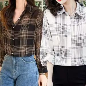 [NS홈쇼핑][샵앤] 여성 여름 살안타 체형커버 시스루 체크 셔츠 WLD-WBL-RLD-148..