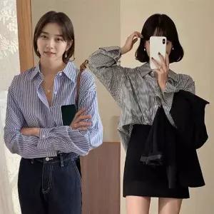 [NS홈쇼핑][샵앤] 여성 체형커버 루즈핏 스트라이프 셔츠 WLD-WBL-SIS-582[35903949]