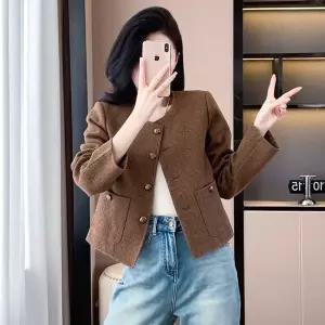타노스여자 데일리룩 코트 하프 봄가을 복고풍 위빙 트위드 스몰 카리스마 숏 KUK3