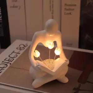 ITOWNKN 독서 조형물 튤립 램프 씽커 동상 배터리 구동 야간 조명 모던 추상 홈 데코 거실 책장 사무실