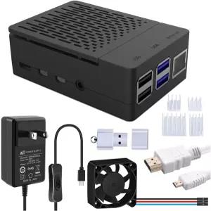 라즈베리 파이 4용 PWM 팬이 장착된 GeekPi 케이스 18W 5V 3.6A USB-C 전원 공급 장치 히트싱크 카드 리더