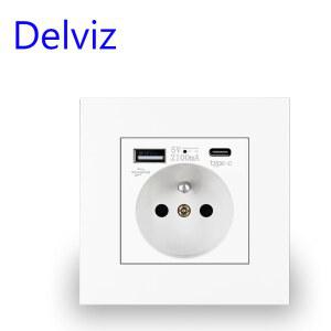 유형 USB 벽면 A 프랑스 USB 콘센트가 패널 소켓 C 충전 잭 5V C 흰색 프랑스용 6A 전원 있는 표준 Delviz 소켓 PC