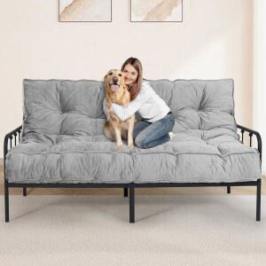 이불 매트리스 풀 사이즈 54인치 x 80인치 8인치 성인용 두꺼운 바닥 매트리스, 조각난 폼 충전이 가능한 접이식 소파 소파 침대, 손님용 편안한 수면 매트, 캠핑, 기숙사, 연회색 프레임 미포함