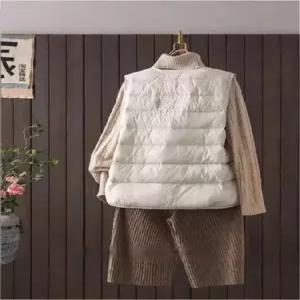 EAMT 여친 캐주얼 빈티지 나시 다운 민소매 솔리드 브이넥 얇은 트윌 조끼 YJ1