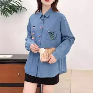 율랑팡 청 봄 여사친 자수 무지데님 블레이저 싱글 셔츠 칼라 캐릭터 HO1