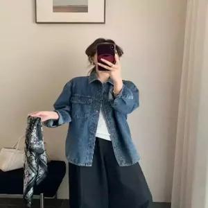 율랑팡 청 캐주얼 빈티지 여사친 싱글 칼라 무지데님 셔츠 블레이저 HO1