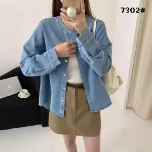 율랑팡 여사친 청 오피스룩 봄 셔츠 긴팔 무지데님 라운드 카디건 솔리드 싱글 HO1