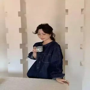 율랑팡 여자 청 빈티지 라운드 무지데님 투포켓 싱글 순정 셔츠 블레이저 HO1