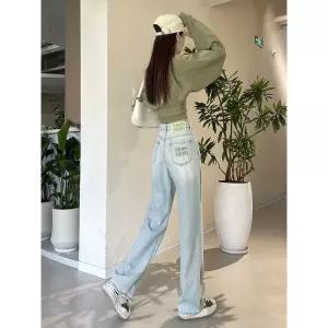 EAMT 여자 팬츠 여름 슬림핏 만점 루즈핏 청바지 와이드 일자 데님팬츠 패션 얇은 YJ2