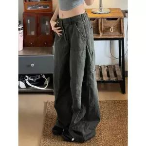 EAMT 여자 와이드 청바지 빈티지 배기 카고 여름 루즈 일자 캐주얼 긴바지 YJ2