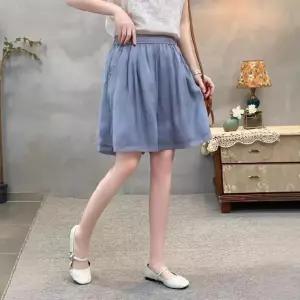 EAMT 여사친 오피스룩 하계 이중 와이드 모시 밴딩 핫팬츠 반바지 솔리드 3부 YJ2