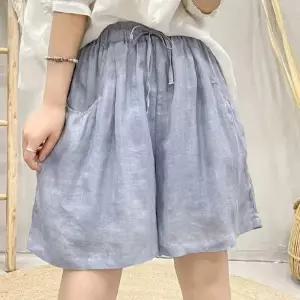 EAMT 여성 바지 여름 캐주얼 스트링 반 슬림핏 기본 모시 얇은 5부 YJ2