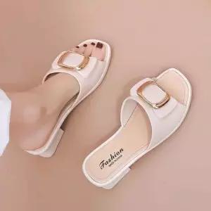 오픈토 버글힐 슬리퍼 골드장식 낮은굽 사무실 여름 여성슬리퍼 여름슬리퍼 편한슬리퍼