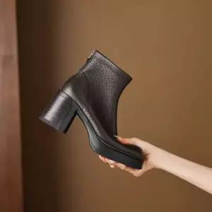 엘럽 여사친 빈티지 워커힐 수제화 통굽 앵클부츠 가죽 뒷지퍼 워커 부츠 박템5