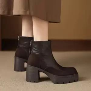 엘럽 빈티지 여성 워커 리얼 가죽 앵클부츠 슬림 워커힐 라운드 수제화 부츠 통굽 박템5