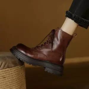 엘럽 여사친 워싱 앵클부츠 소가죽 라운드 워커 워커힐 통굽 박템5