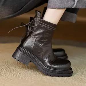 엘럽 여성용 워커힐 앵클 부츠 워커 가죽 슬림 옆지퍼 버전 통굽 소가죽 박템5