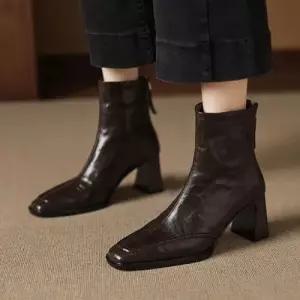 엘럽 여자 프렌치 통굽 지퍼 워커 힐 워커힐 양가죽 앵클부츠 박템5