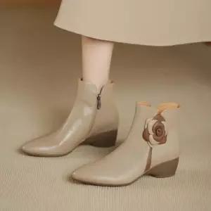 엘럽 여성용 워커힐 통굽 앵클부츠 미들 가죽 부츠 워커 박템5