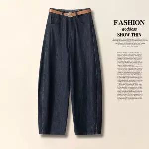 여름 팬츠 여성용 데님 바나나 슬림핏 진 청바지 하이웨스트 얇은 배기 커브 9부 OP2