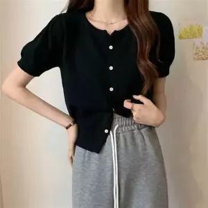 파스텔톤 라운드넥 크롭 반팔 가디건 꽈배기패턴