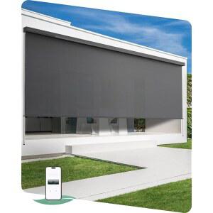 Yoolax 맞춤형 태양광 모터화 2-16피트 폭 야외 그늘막, 스마트 롤러 그늘막 내장 패널, 앱 제어, 파티오 현관 창문 외부 방수 블라인드(3% 개방형 블랙)